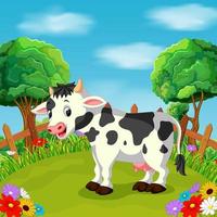 Cartoon happy cow smile in the farm vector