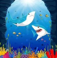 tiburón de dibujos animados bajo el mar vector