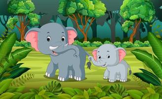 elefante y bebé elefante en el bosque vector