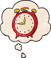 cartoon alarm clock and thought bubble in grunge texture pattern style vector