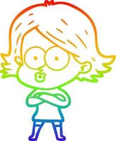 rainbow gradient line drawing cartoon girl pouting vector