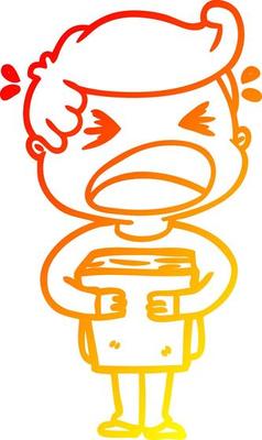 warm gradient line drawing cartoon shouting man with book