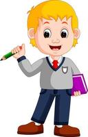 boy holding pencil vector