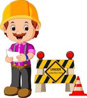 worker with construction sign vector