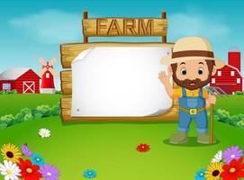 farmer with a blank wooden sign vector