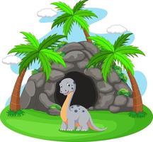 Dinosaur in front of the cave vector