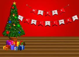 salón navideño con árbol y chimenea vector