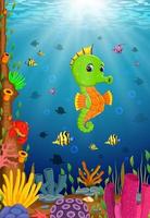 Cartoon tropical sea horse with beautiful underwater world vector