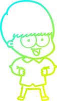 cold gradient line drawing happy cartoon boy vector