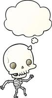 cartoon skeleton and thought bubble in smooth gradient style vector