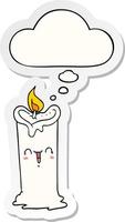 cartoon happy candle and thought bubble as a printed sticker vector