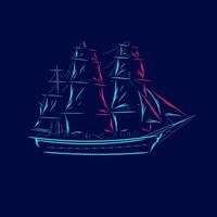 Ship boat pirates line pop art potrait logo colorful design with dark background. Abstract vector illustration. Isolated black background for t-shirt, poster, clothing.