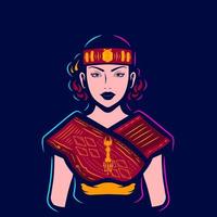 batak gente mujer logotipo de arte pop. colorido diseño de vestido de novia étnico asiático toba con fondo oscuro. ilustración vectorial fondo oscuro aislado para camiseta, afiche, ropa, mercancía, ropa vector