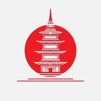 Japanese pagoda vector silhouette line pop art potrait logo colorful design. Abstract vector illustration. Isolated black background for t-shirt, poster, clothing.