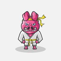linda ilustración de personaje de cerdo de cerdo de karate. diseño simple de vectores animales. aislado con fondo suave.