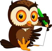 owl holding pencil and writing vector
