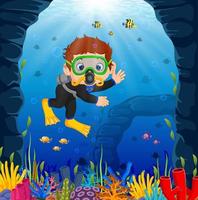 Cartoon boy diving in the sea vector