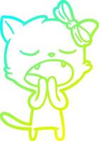 cold gradient line drawing cartoon yawning cat vector