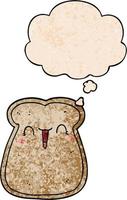 cute cartoon slice of toast and thought bubble in grunge texture pattern style vector