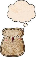 cute cartoon slice of toast and thought bubble in grunge texture pattern style vector