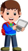 cartoon guy with tablet and notebook vector
