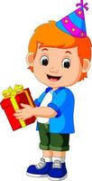 boy holding birthday gifts vector