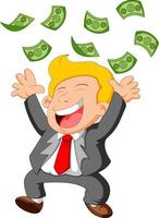 businessman happy under falling raining money shower vector