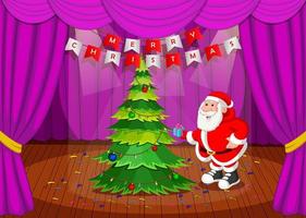 santa claus feliz navidad feliz año nuevo en la cortina de fondo del escenario