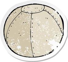 retro distressed sticker of a cartoon old stitched football vector