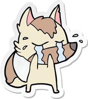 sticker of a cartoon crying wolf vector