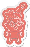 cartoon  sticker of a woman wearing spectacles wearing santa hat vector