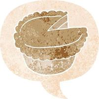 cartoon pie and speech bubble in retro textured style vector