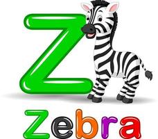 cebra animal y letra z para la educación de los niños en preescolar vector