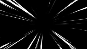 animación de fondo de línea de velocidad de anime en negro. líneas radiales de velocidad de luz cómica en movimiento. líneas de velocidad para superposición de acción de flash video