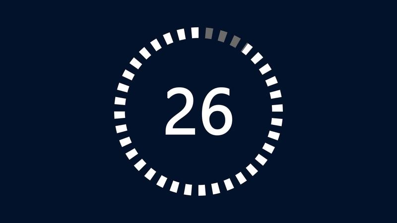 Animacion de 30 segundos de 30 a 0 segundos. diseno plano moderno con animacion sobre fondo oscuro. 4k