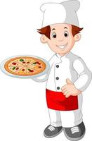 cartoon chef holding pizza vector