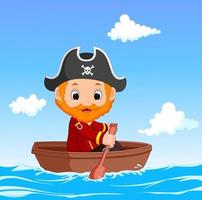 Cartoon little pirate was surfing the ocean vector