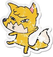 distressed sticker of a clever cartoon fox vector