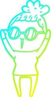 cold gradient line drawing cartoon woman wearing spectacles vector