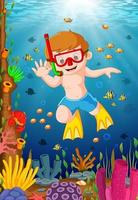 Cartoon boy diving in the sea vector