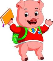 Cute school pig walking with a backpack vector