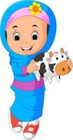 kids holding cow bank vector