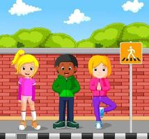 kids walking on the pedestrian vector