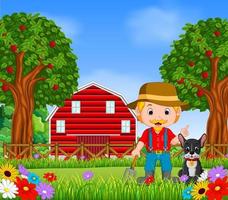 Farm scenes with many animals and farmers vector