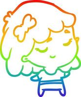 dibujo de línea de gradiente de arco iris linda niña feliz vector