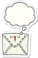 cartoon envelope and thought bubble as a printed sticker vector