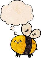 cartoon bee and thought bubble in grunge texture pattern style vector