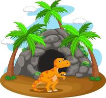 Dinosaur in front of the cave vector