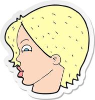 sticker of a cartoon female face vector