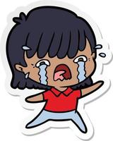 sticker of a cartoon girl crying vector